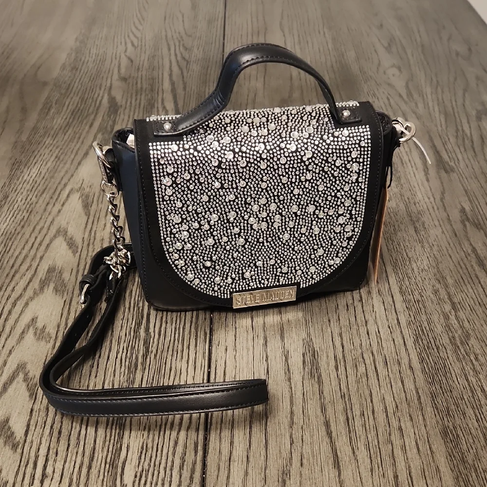 Steve Madden Black Crossbody Bag with Silver Accents NWT